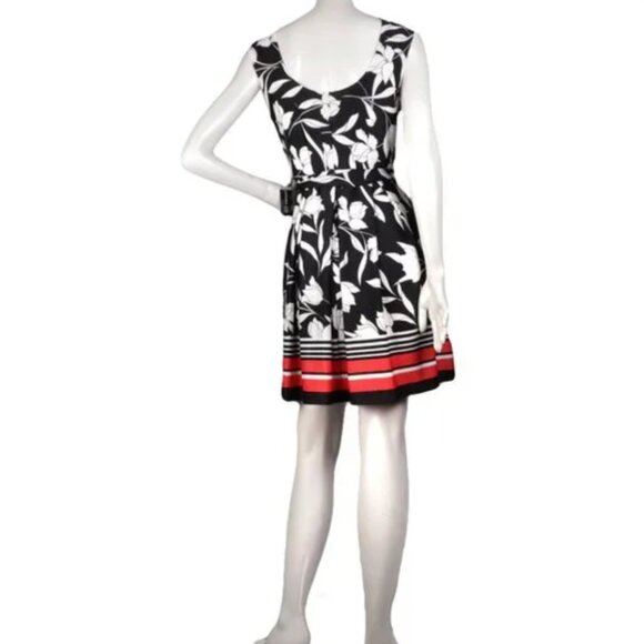 NWT Soho Apparel Black & White Floral Print Dress Cocktail Belted Pleated Skirt - Picture 5 of 8